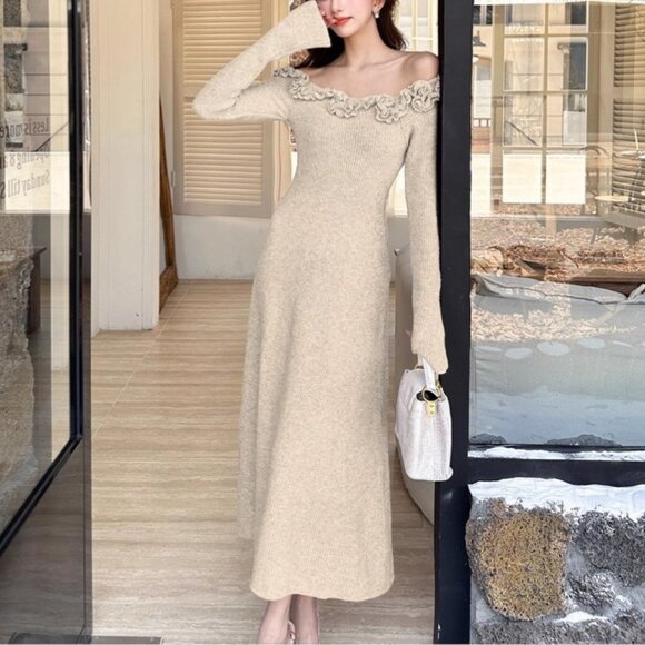 Classic Style French Style Flower Sweater Women's Autumn And Winter Dress - Picture 1 of 5